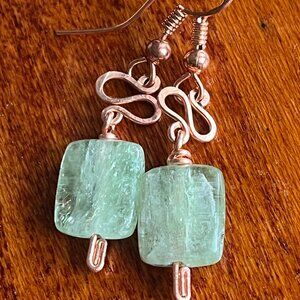 Green Kyanite Copper Earrings, Boho Dangle Earrings